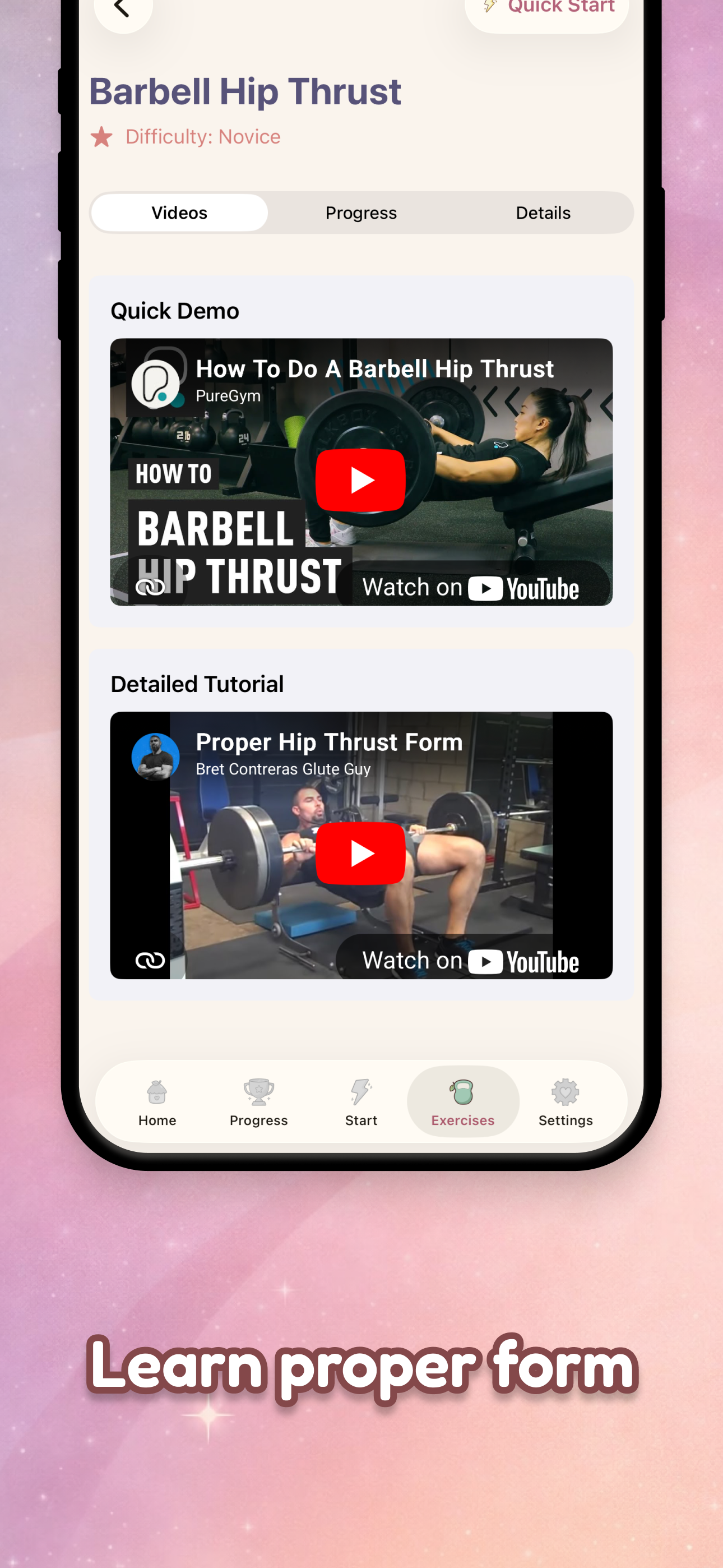 Learn proper form with exercise tutorials