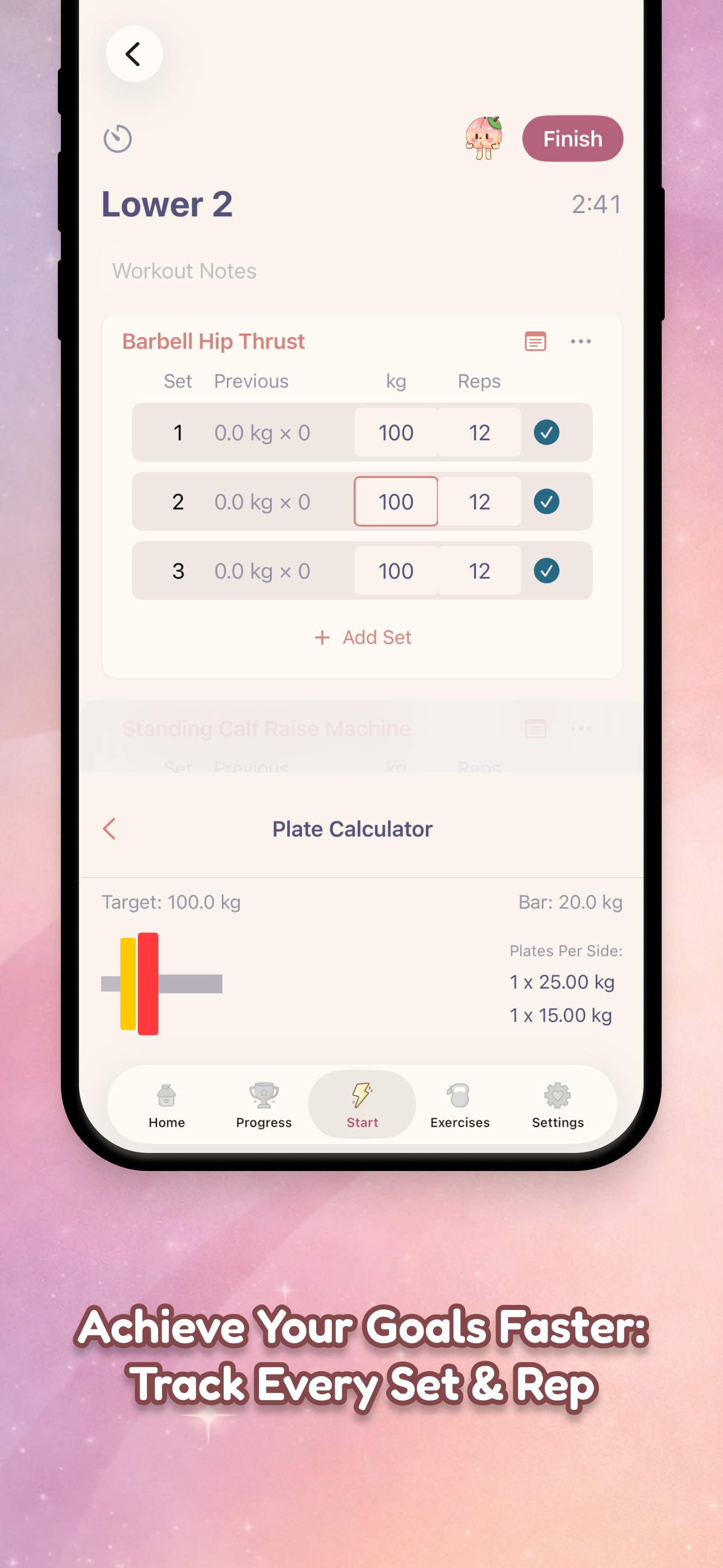 Track every set and rep with plate calculator
